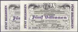 Stadtgemeinde U. Gemeinde, 2x 5 Billionen Mark 1.11.1923. II-III. Dießner. 243. - [11] Local Banknote Issues
