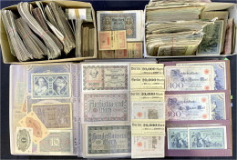 Reichsbanknoten, Posten Mit Hunderten Von Geldscheinen Ab 1898. Meist Massenware Aber Auch Mehrere Bündel Mit Original B - Collections