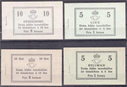 MH-Swedenborg, Ling, König Gustav V Und Bellman 1938/1940, Vier Markenheftchen In Postfrischer Erhaltung, Alle Vierseiti - Other & Unclassified