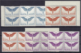 65 C. - 1 Fr. Ikarus 1924, Postfrischer Viererblocksatz, Papier ,,x" Und Papier ,,z". Die 1 Fr. ,,x" Fotoattest Bolaffi  - Other & Unclassified