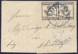 1/2 Gr. Posthorn Unter Krone 1860, Weiße Gummierung Im Waagerechten Paar, Allseits Knapp Mit überrandig Geschnitten Mit  - Hanover