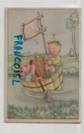 Deux Enfants Dans Un "bateau". Baquet, Pelle, Mouchoir. Signée K.L. Links - Links, K.L.