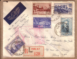 LETTRE + RECOMMANDE PARIS NEW YORK " PREMIER SERVICE POSTAL AERIEN FRANCE ETATS UNIS " HYDRAVION YANKEE CLIPPER - 1939 - 1927-1959 Covers & Documents