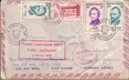 NOUVELLE ZELANDE - LETTRE GRIFFE " PREMIERE LIAISON AERIENNE PARIS AUCKLAND 1957 " NON RECLAME " , " UNCLAIMED " - 1957 - 1927-1959 Covers & Documents