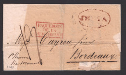 1840  Madras Shipletter To France Bordeaux Receiver On Back Boxed «Paquebots De La Méditerrannée» And Oval «India» - ...-1852 Voorfilatelie