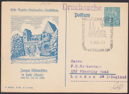 Halle SoSt. Privat-GA PP4/23 Drucksache Nach London, Abb. Moritzburg, Ausstellung Junger Philatelisten - Cartes Postales Privées - Oblitérées