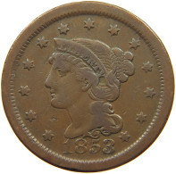 UNITED STATES OF AMERICA CENT 1853 BRAIDED HAIR #t109 0083 - 1840-1857: Braided Hair (Cheveux Tressés)