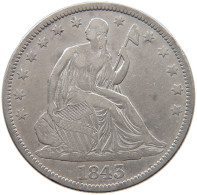 UNITED STATES OF AMERICA HALF 1/2 DOLLAR 1843 SEATED LIBERTY #t127 0359 - 1839-1891: Seated Liberty (Libertà Seduta)