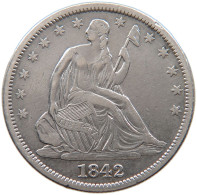 UNITED STATES OF AMERICA HALF 1/2 DOLLAR 1842 SEATED LIBERTY #t127 0355 - 1839-1891: Seated Liberty