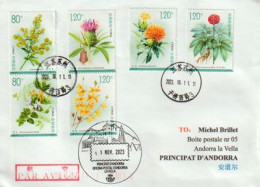 2023.  Plantes Médicinales Chinoises . Serie Complète Sur Lettre Suzhou à Andorra (Principat) Avec Timbre à Date Arrivée - Brieven En Documenten