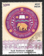 India 2022 University Of Delhi Centenary Year Elephant, Animal ,Book, Flower, Education, Used (**) Inde Indien - Usados