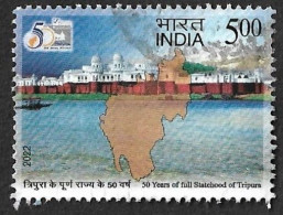 India 2022 50th Years Of Full Statehood, Tripura, Map, River, Boat, Used (**) Inde Indien - Gebruikt