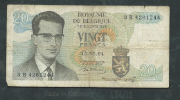 Billet , BELGIQUE 20 Francs 15/06/1964 N° 3 B 4261244  - Laura 13003 - 20 Francos