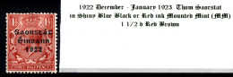 1922 - 1923 December - January Thom Saorstát In Shiny Blue Black Or Red Ink 1 1/2 D Red Brown Mounted Mint (MM) - Neufs