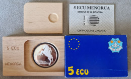 Moneda 5 Ecu Plata 999 1996 Consell Insular De Menorca, España 1 Onza Oz Silver. Certificado Y Caja - Essais & Refrappes