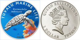 TUVALU 1 $ 2010 ARGENTO PROOF SILVER MARINE LIFE TURTLE ERETMOCHELIS IMBRICATA WILDLIFE PESO 25g. TITOLO 0,925 CONSERVAZ - Tuvalu