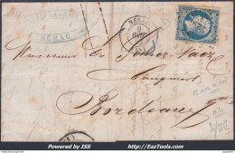 FRANCE PRESIDENCE 25c BLEU N°10 SUR LETTRE PC 2236 NÉRAC + CAD DU 09/04/1853 - 1852 Louis-Napoléon