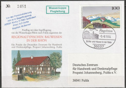 BRD Flugpost  Posteinlieferung Mit Dem Segelflugzeug  Sonderstempel Fulda  5.8.1994 Michel Nr.1686( FP 305) - Lettres & Documents