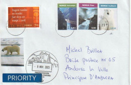 2023. Svalbard – Polar Bear Country /Geiranger & Nærøyfjord, Letter Norway To Andorra, With Local Arrival Postmark - Covers & Documents