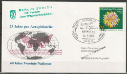 Berlin - Zürich Mit Pan Am über FFM Mit SWISSAIR  Sonderst. Berlin AIRPHILA`85 24.5.1985 Michel Nr.734 Berlin ( FP 310) - Luchtpost