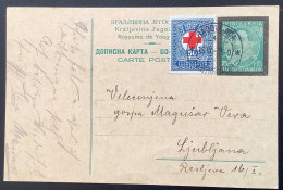 Yugoslavia 1935 Croix Rouge 50p Postal Tax Stamp On Postal Stationery Card 75p With Mourning Overprint From RODOVIJICA - Postal Stationery