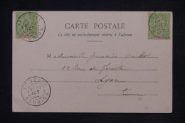 RÉUNION - Affranchissement Type Groupe X 2 De St Denis Sur Carte Postale Pour Lyon En 1904 - L 148322 - Cartas & Documentos