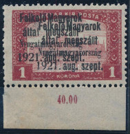 ** Nyugat-Magyarország I. 1921 Parlament 1K Kettős Felülnyomással, Bodor Vizsgálójellel - Andere & Zonder Classificatie