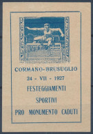 * 1927 Olaszország-Magyarország Sportmérkőzés Emlékív (Helbing Ferenc Tervezte Sport Bélyeg Képével) / Souvenir Sheet - Other & Unclassified