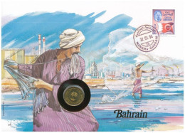 Bahrein 1992. 5f Sárgaréz Felbélyegzett Borítékban, Bélyegzéssel, Német Nyelvű Tájékoztatóval T:AU Bahrain 1992. 5 Fils  - Non Classés