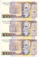 Brazília DN (1989) 1000C "1 Cruzado Novo" Felülbélyegzéssel (3x) Sorszámkövetők "B 1149012164 A - "B 1149012166 A" T:UNC - Zonder Classificatie