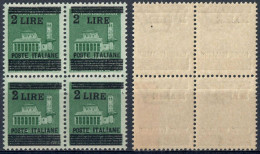 LUOGOTENENZA 1945 QUARTINA MONUMENTI DISTRUTTI SOPR.L. 2 / C. 25 VARIETÀ SPAZIO TRA 2 E LIRE DOPPIO MNH SASSONE 525g/525 - Mint/hinged