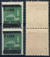 LUOGOTENENZA 1945 COPPIA MONUMENTI DISTRUTTI SOPR.L. 2 / C. 25 VARIETÀ PRIMA SBARRETTA SPOSTATA MNH SASSONE 525d/525 - Mint/hinged