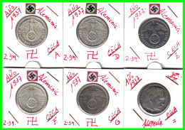 GERMANY - ALEMANIA DEUTFCHES REICH SERIE COMPLETA MONEDAS DE 2.00 REICHSMARK AÑO 1937  MONEDA DE PLATA –ESBALTICA - 2 Reichsmark