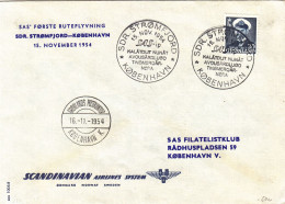 Groenland - Lettre De 1954 - Oblit Stromfjord - 1 Er Vol SAS SDR Stromfjord Kobenhavn - - Briefe U. Dokumente