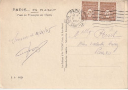 Arc De Triomphe, Carte Sous Affranchie 50c Au Lieu De 1f50 Non Taxée, Timbre à 1f Au Verso Non Oblitéré. - 1944-45 Triumphbogen