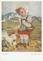 ART DE LA BOUCHE ET DES PIEDS. -   FILLETTE POULE ET POUSSINS. Artiste Peintre ARNULF - Collections, Lots & Séries