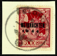 RHODES -  INSELPOST 1944 'Weihnachten' Overprint Type II On Rodi Issue, Michel 12 II, Very Fine Used On Small Piece Tied - Other & Unclassified