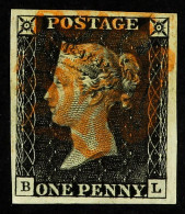 1840 1d Black 'BL' From Plate 1b (doubled Top To NW Square, Scratch Over NE Square), SG 2, Very Fine Used With 4 Large - - Non Classés