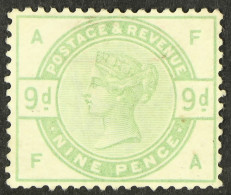 1883-84 9d Dull Green WATERMARK INVERTED, SG 195wi, Unused No Gum, Slightly Pale Colour & Short Perf. Rare, Cat Â£2,000. - Andere & Zonder Classificatie