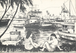 Samoa Postcard Sent To Denmark 3-1-1982 From An Original Pen Drawing By John Poynton - Samoa