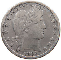 UNITED STATES OF AMERICA HALF DOLLAR 1892 BARBER #t141 0469 - 1892-1915: Barber