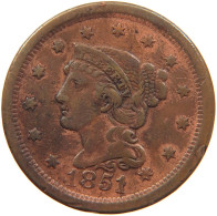 UNITED STATES OF AMERICA LARGE CENT 1851 Braided Hair #t143 0411 - 1840-1857: Braided Hair (Capelli Intrecciati)