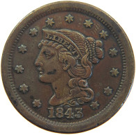 UNITED STATES OF AMERICA LARGE CENT 1843 Braided Hair #c050 0523 - 1840-1857: Braided Hair (Capelli Intrecciati)