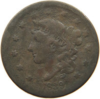 UNITED STATES OF AMERICA LARGE CENT 1839 SILLY HEAD #t141 0313 - 1816-1839: Coronet Head
