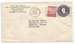 ETATS UNIS ARMY NAVY 2C PERFIN WU SUR ENTIER COVER UNIVERSITY OF WISCONSIN 1946 TO SUISSE - Perfins