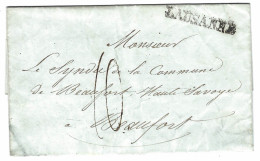 1832 - Lettre De LAUSANNE  ( Linéaire 39 Mm ) Taxe 10  Pour Beaufort ( Duché De Savoie ) - ...-1845 Vorphilatelie