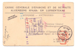 Belgique EMA P010 10c Caisse Générale D'épargne Et De Retraite Imprimé Réponse Visé 1935 - ...-1959