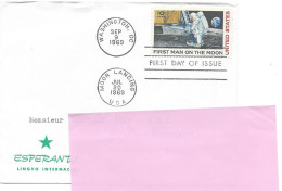 Enveloppe ESPERANTO  1969  WASHINGTON "first Man On The Moon"  20 Juillet  Moon Landing USA - Lettres & Documents