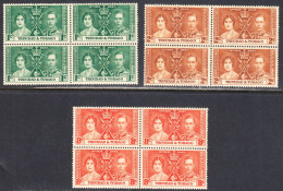 Trinidad & Tobago 1937, Mint No Hinge, Blocks, Sc# 128-130,SG - Trinidad En Tobago (...-1961)