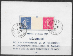 Souvenir Cannes 7-2 37 Déjeuner Du 10ème Anniversaire De La Fondation Du G P N - Covers & Documents